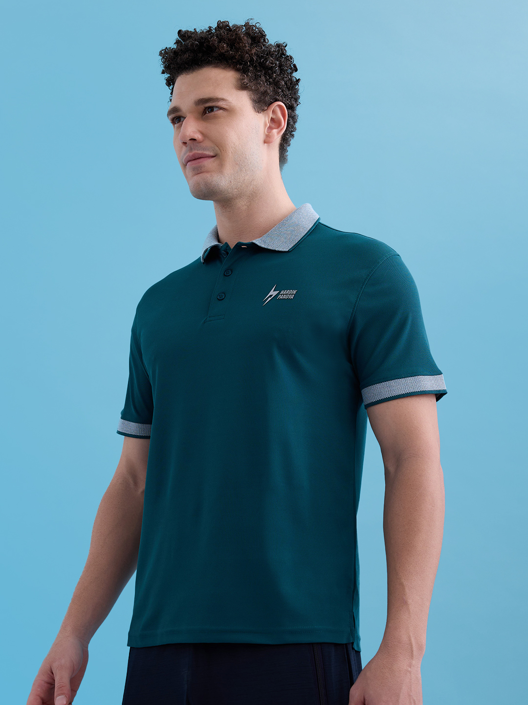 Hardik Pandya Men MVP Athleisure Polo Neck Casual Wear Teal Green T-Shirt with Lightweight and Stretchable Fabric (3)