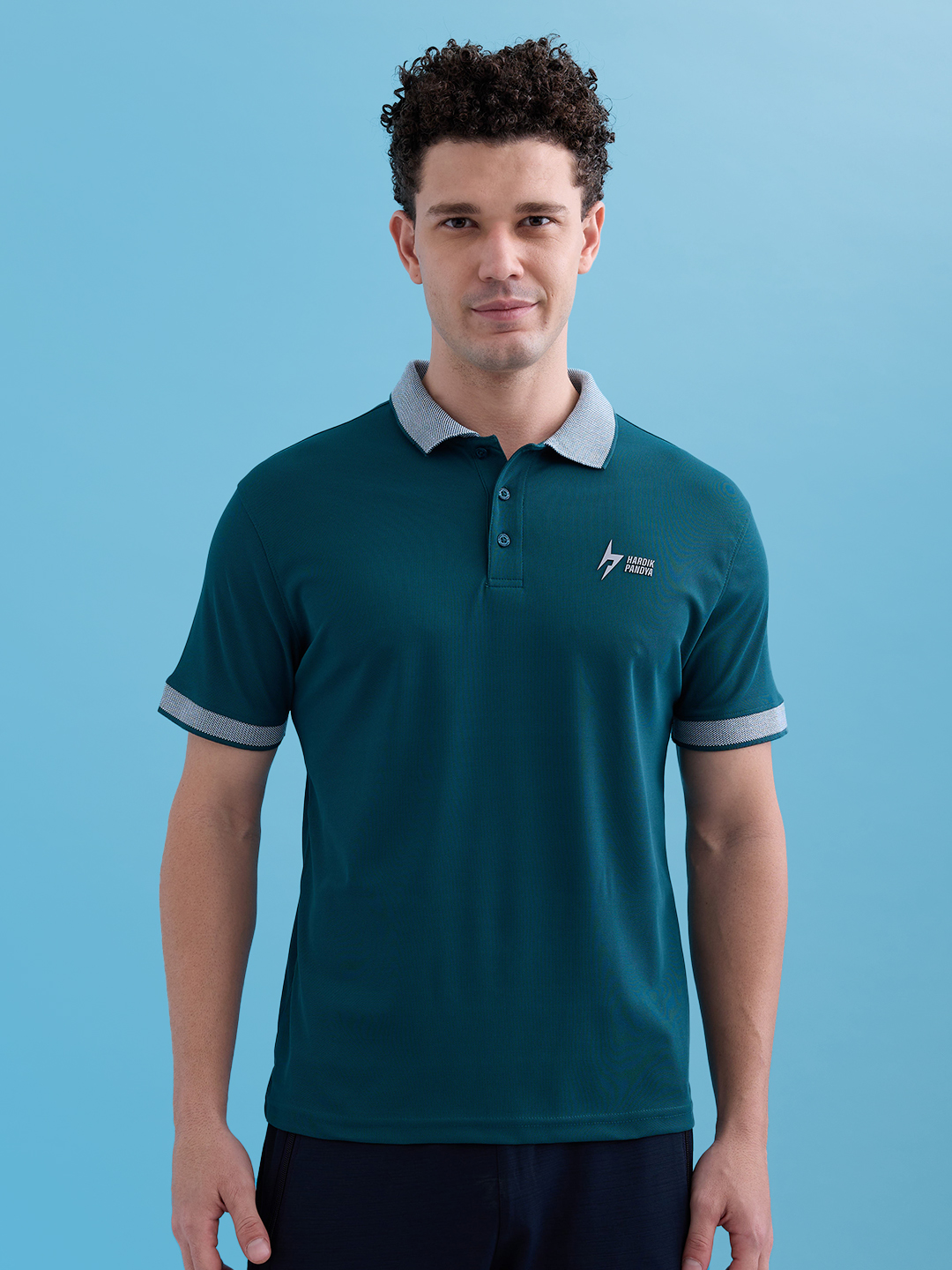 Hardik Pandya Men MVP Athleisure Polo Neck Casual Wear Teal Green T-Shirt with Lightweight and Stretchable Fabric (2)