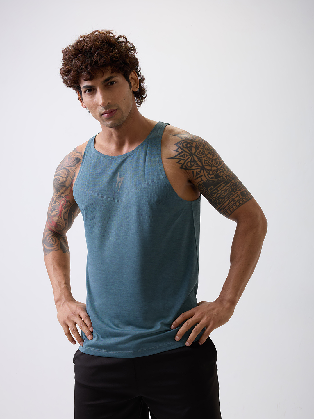 Hardik Pandya HP Teal Round Neck Vests (2)
