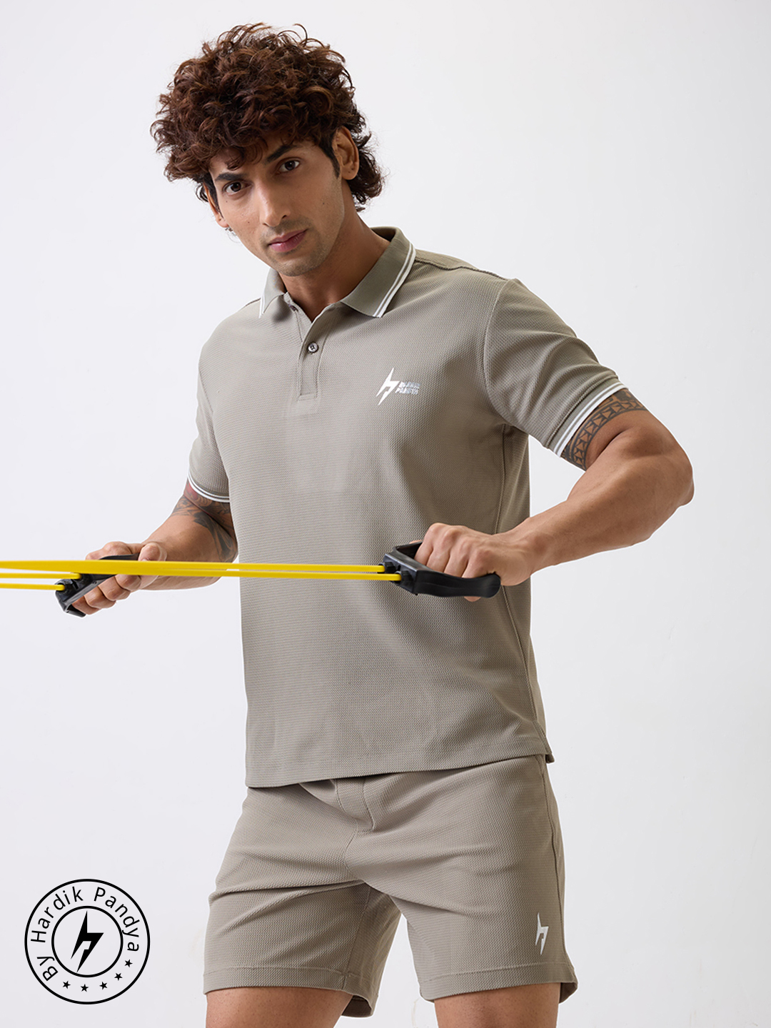 Hardik Pandya Men All-Terrain Polo Neck T-Shirt in Treron Green, Stretchable and Textured with Heavy Gauge Premium Fabri