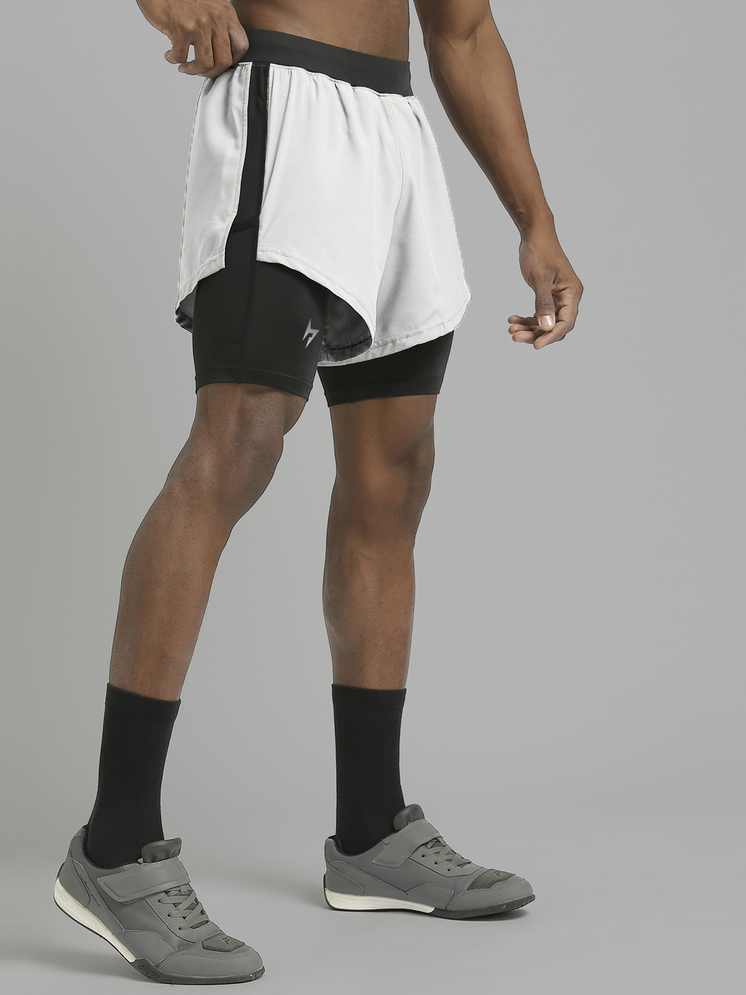 Hardik Pandya Men 2-in-1 Compression Athletic Lightweight Activewear Grey and Black Short for Workout, Gym, Running, Yog (3)