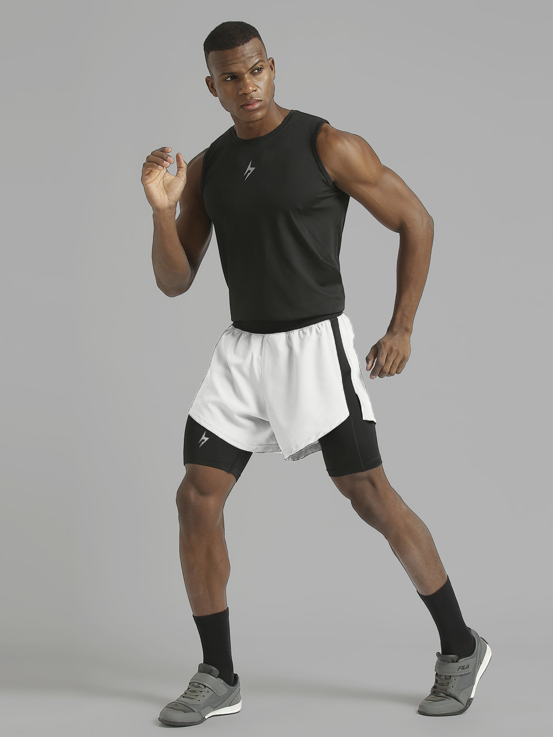 Hardik Pandya Men 2-in-1 Compression Athletic Lightweight Activewear Grey and Black Short for Workout, Gym, Running, Yog (5)