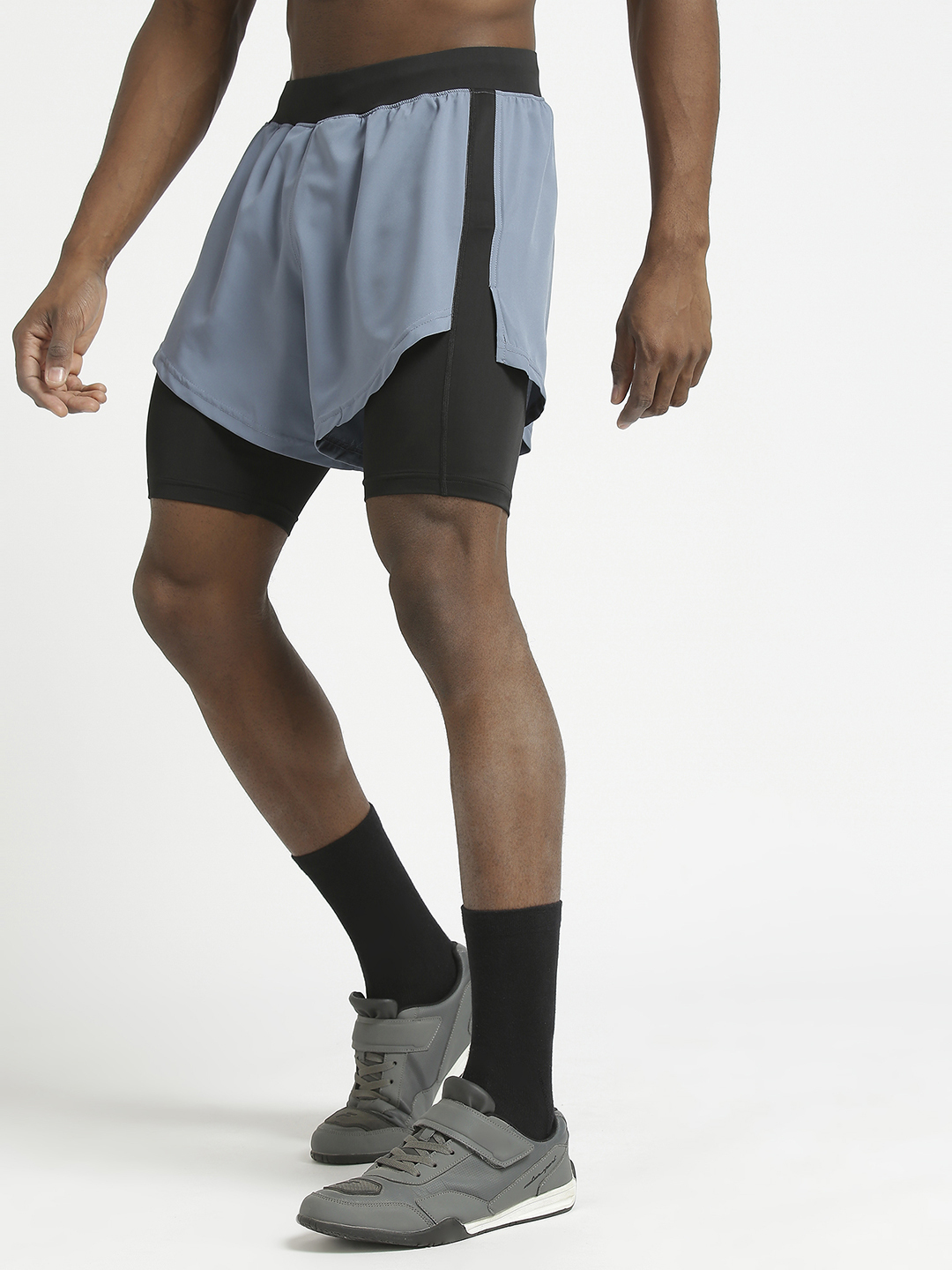 Hardik Pandya Men 2-in-1 Compression Athletic Lightweight Activewear Grey and Black Short for Workout, Gym, Running, Yog (2)