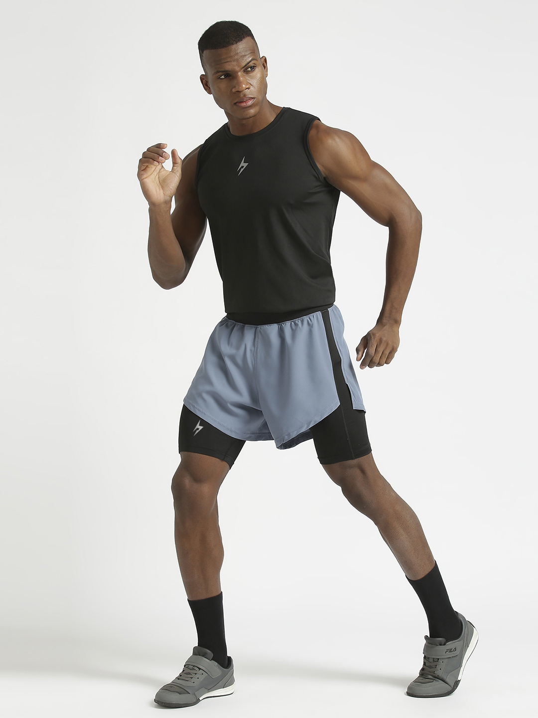 Hardik Pandya Men 2-in-1 Compression Athletic Lightweight Activewear Grey and Black Short for Workout, Gym, Running, Yog (5)