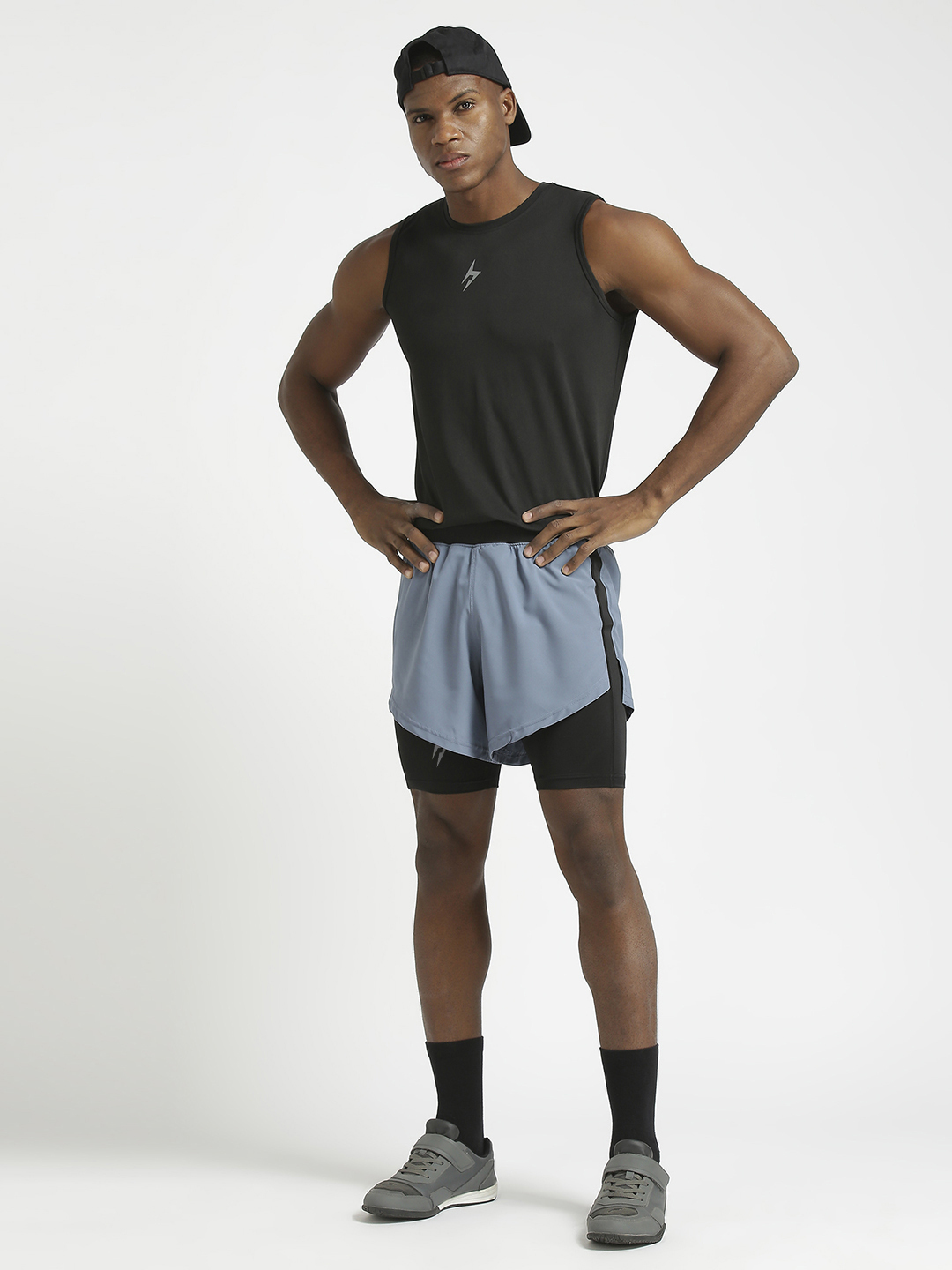 Hardik Pandya Men 2-in-1 Compression Athletic Lightweight Activewear Grey and Black Short for Workout, Gym, Running, Yog (6)