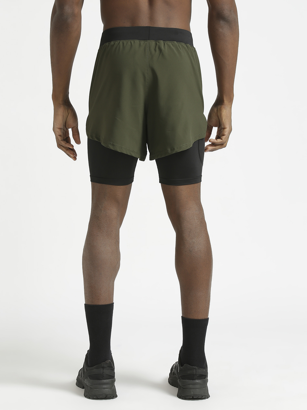 Hardik Pandya Men 2-in-1 Compression Athletic Lightweight Activewear Olive and Black Short for Workout, Gym, Running, Yo (4)