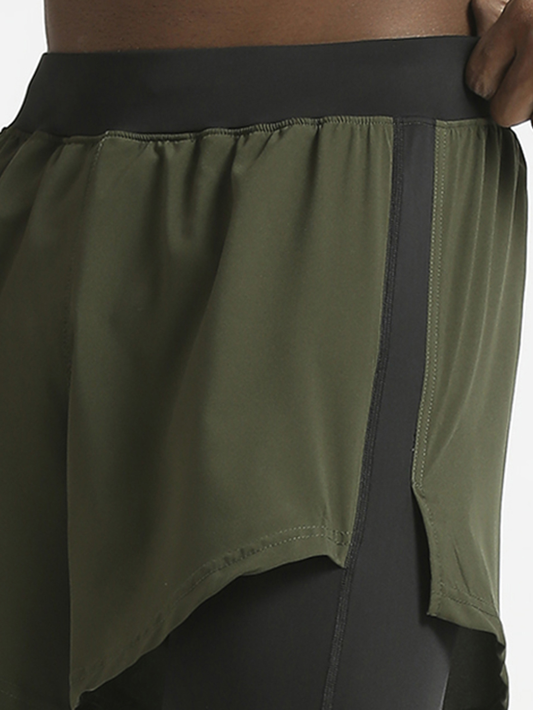 Hardik Pandya Men 2-in-1 Compression Athletic Lightweight Activewear Olive and Black Short for Workout, Gym, Running, Yo (7)