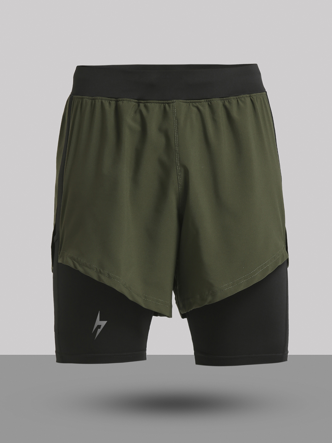 Hardik Pandya Men 2-in-1 Compression Athletic Lightweight Activewear Olive and Black Short for Workout, Gym, Running, Yo (9)