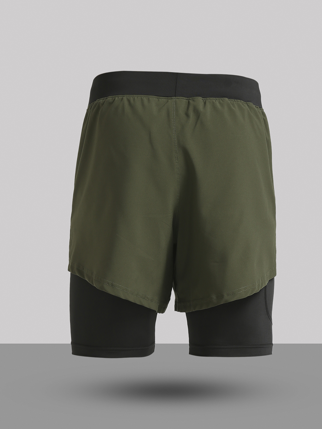 Hardik Pandya Men 2-in-1 Compression Athletic Lightweight Activewear Olive and Black Short for Workout, Gym, Running, Yo (10)