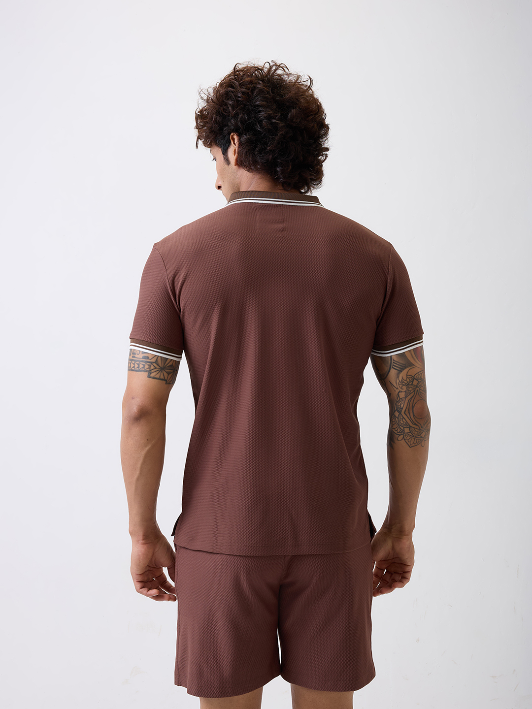 Hardik Pandya Men All-Terrain Polo Neck T-Shirt in Brown, Stretchable and Textured with Heavy Gauge Premium Fabric (6)