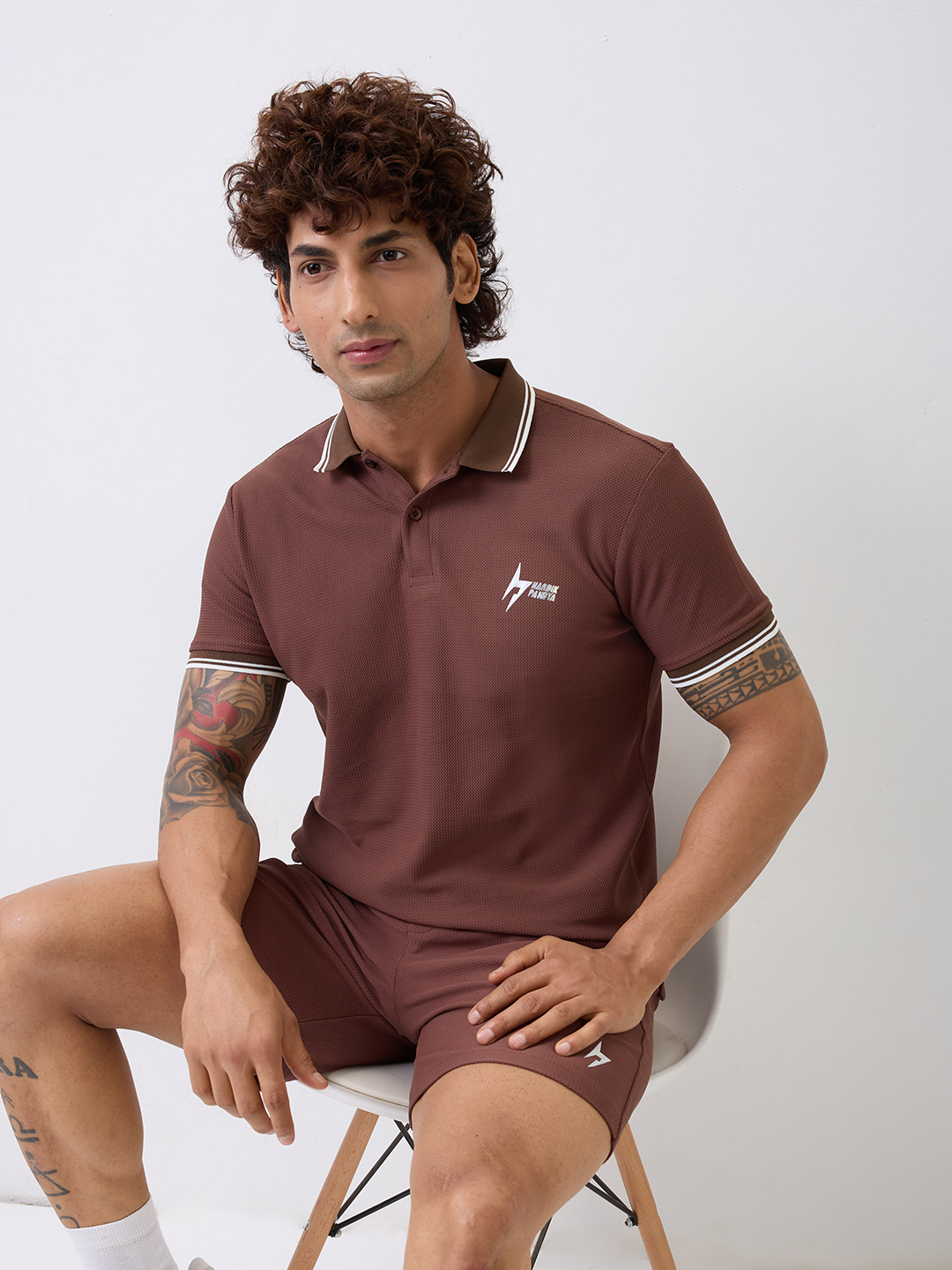 Hardik Pandya Men All-Terrain Polo Neck T-Shirt in Brown, Stretchable and Textured with Heavy Gauge Premium Fabric (3)