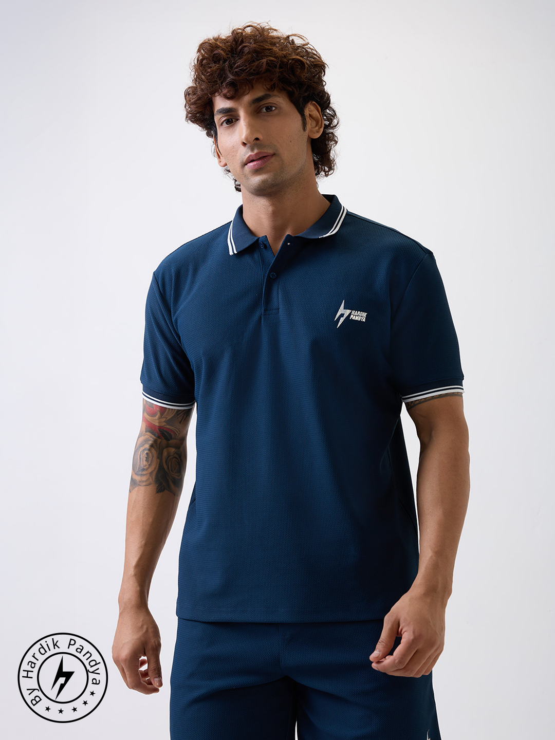 Hardik Pandya Men All-Terrain Polo Neck T-Shirt in Dark Teal, Stretchable and Textured with Heavy Gauge Premium Fabric