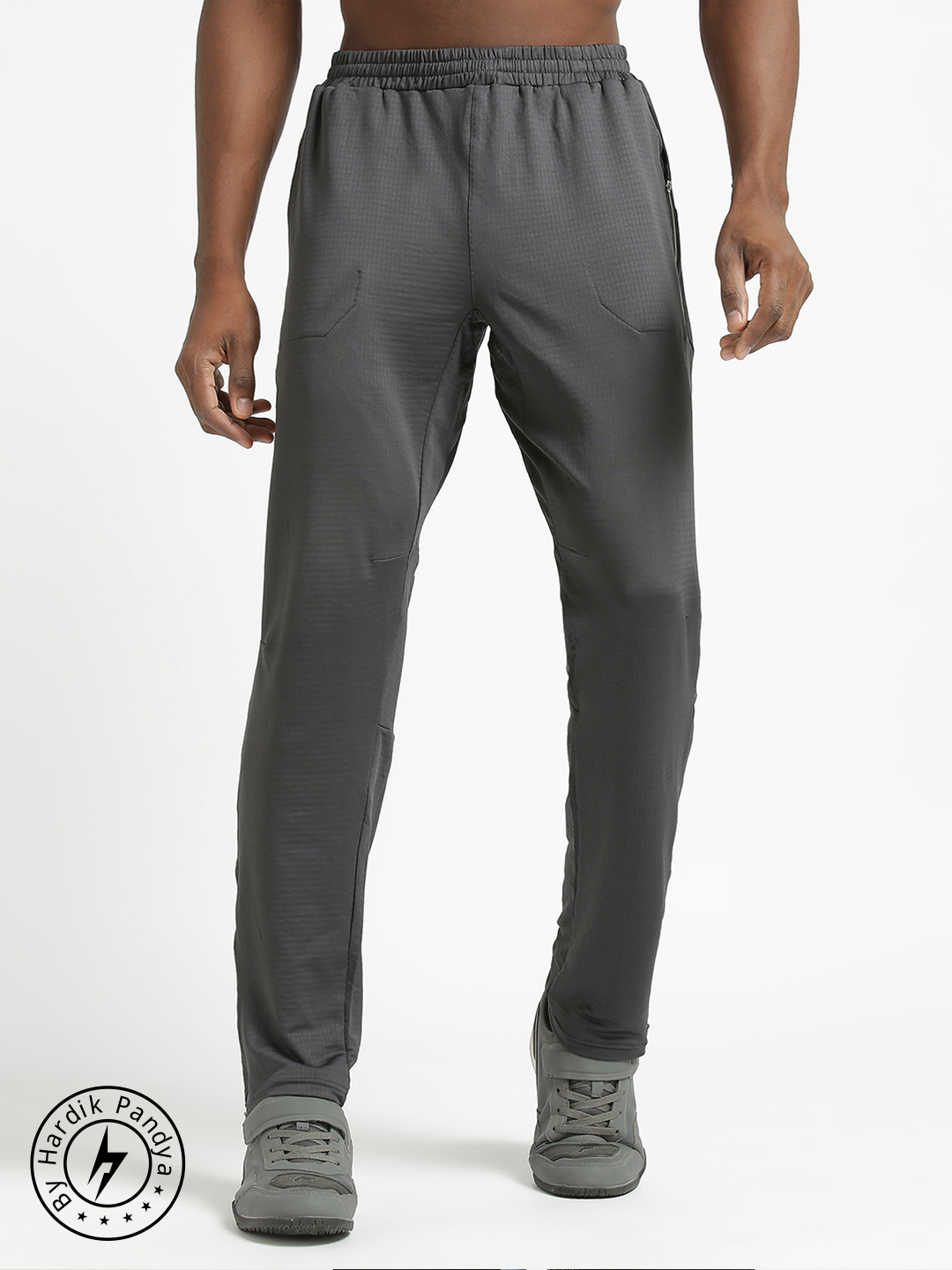 Hardik Pandya Men Ankle-Zip Active Wear Graphite Track Pant for Workout, Gym, Running, Yoga and Sports (1)