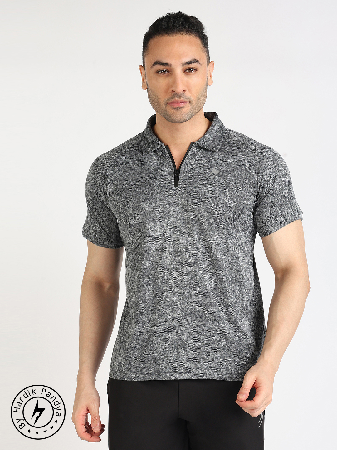 Men Burst Athleisure Polo Neck Casual Wear Grey T-Shirt