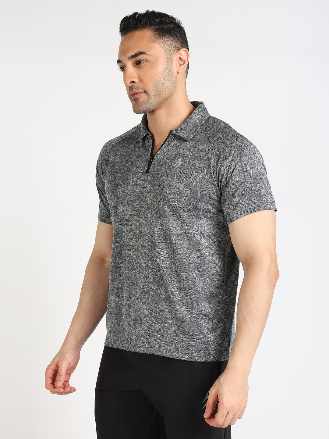 Hardik Pandya Men Burst Athleisure Polo Neck Casual Wear Grey T-Shirt (2)