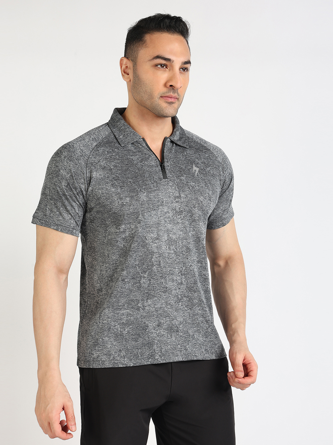 Hardik Pandya Men Burst Athleisure Polo Neck Casual Wear Grey T-Shirt (3)