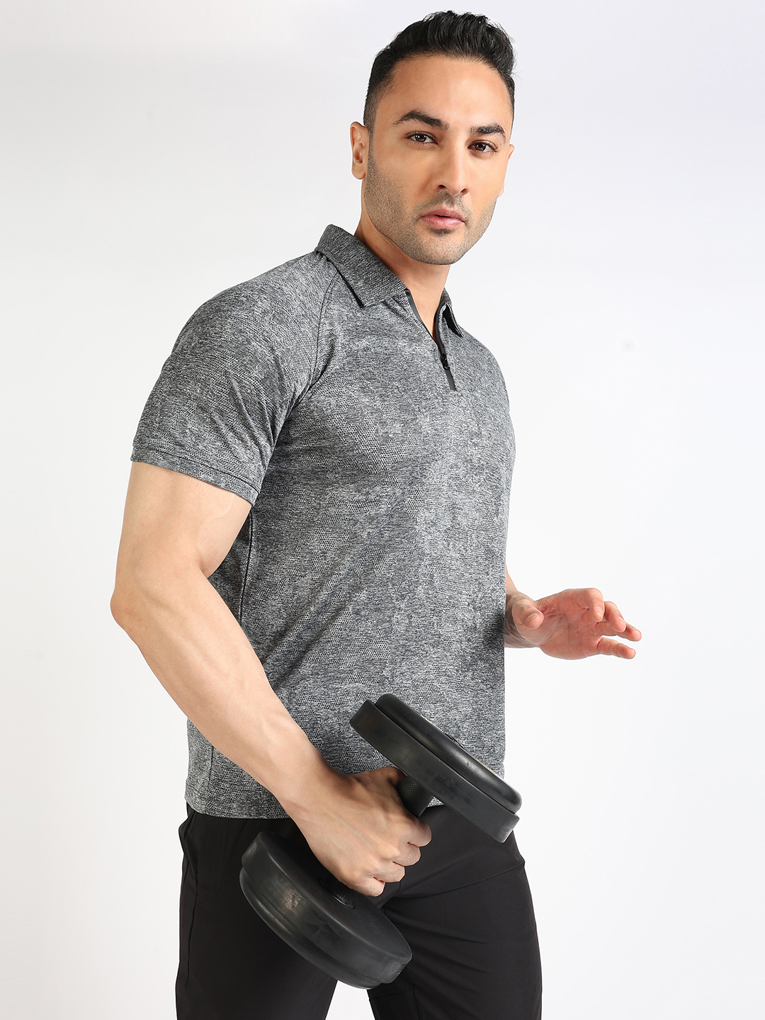 Hardik Pandya Men Burst Athleisure Polo Neck Casual Wear Grey T-Shirt (4)