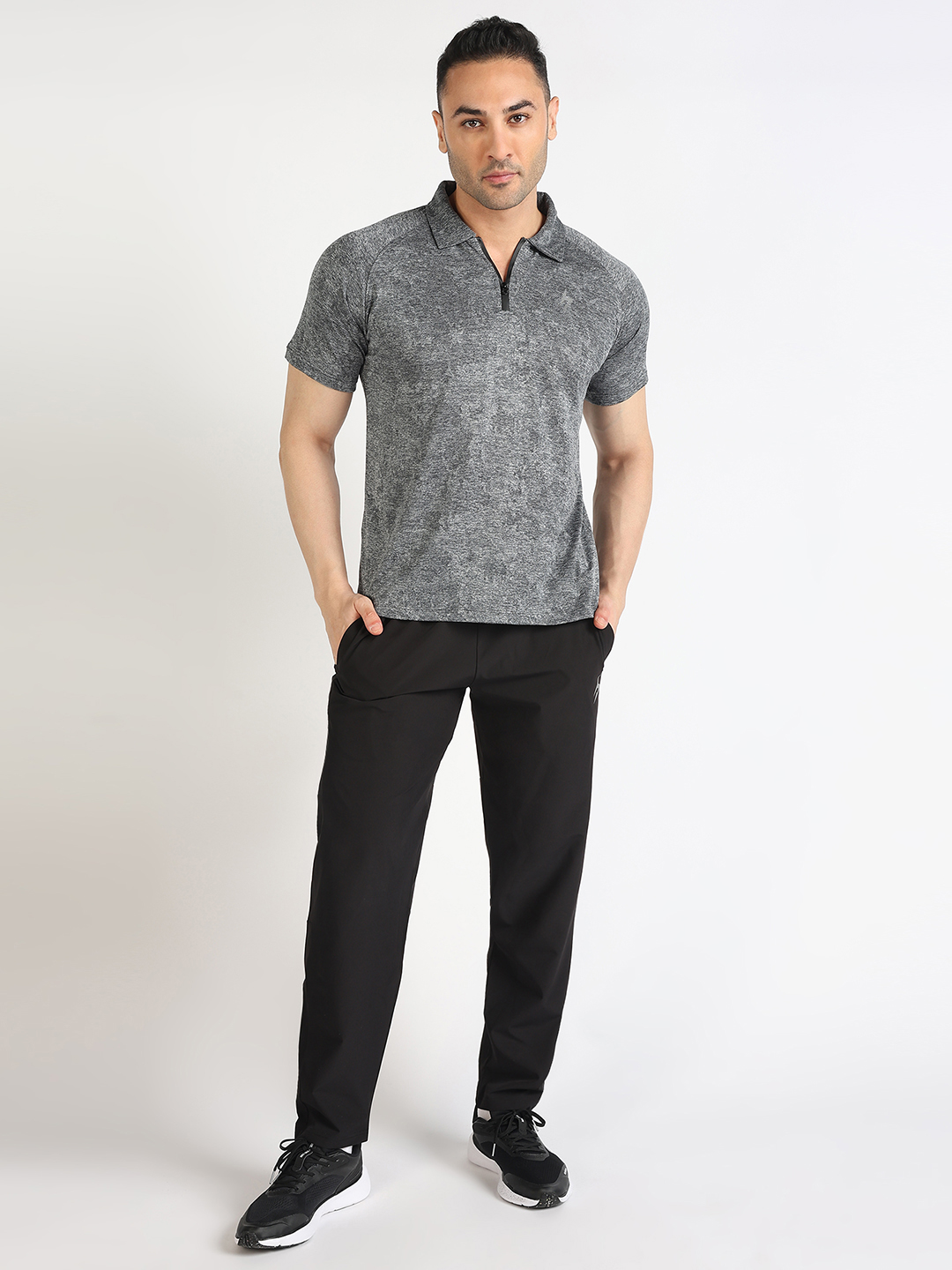 Hardik Pandya Men Burst Athleisure Polo Neck Casual Wear Grey T-Shirt (6)