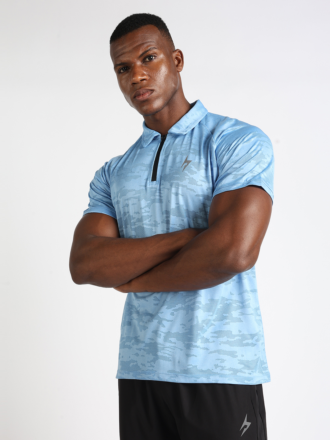 Hardik Pandya Men Burst Athleisure Polo Neck Casual Wear Light Blue T-Shirt (2)