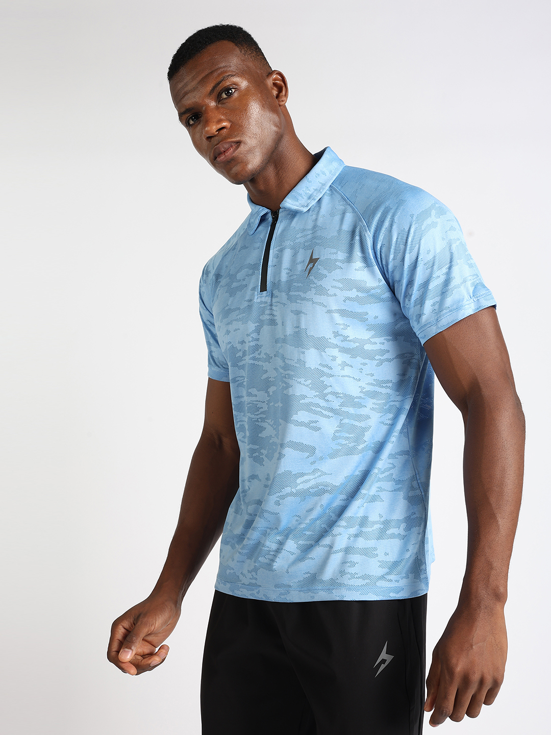 Hardik Pandya Men Burst Athleisure Polo Neck Casual Wear Light Blue T-Shirt (3)