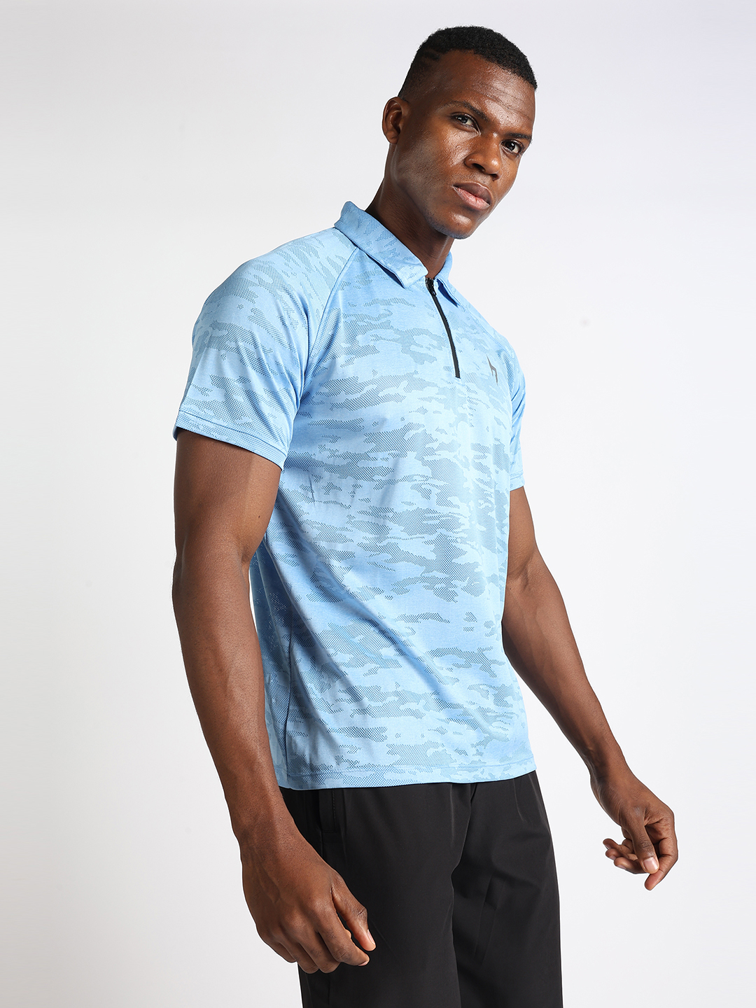 Hardik Pandya Men Burst Athleisure Polo Neck Casual Wear Light Blue T-Shirt (4)