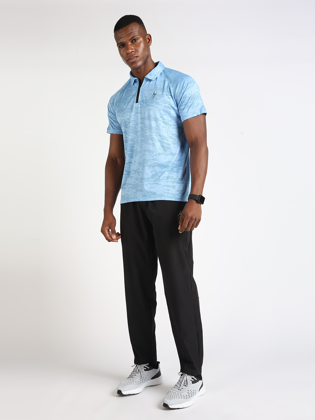 Hardik Pandya Men Burst Athleisure Polo Neck Casual Wear Light Blue T-Shirt (7)