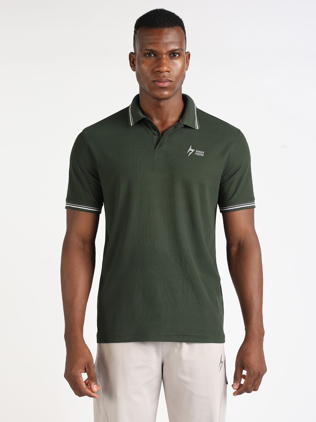 Hardik Pandya Men Decode Athleisure Polo Neck Casual Wear Green T-Shirt (3)