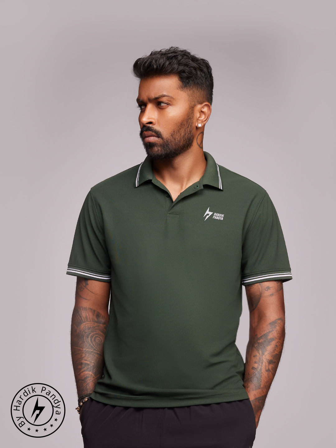 Hardik Pandya Men Decode Athleisure Polo Neck Casual Wear Green T-Shirt