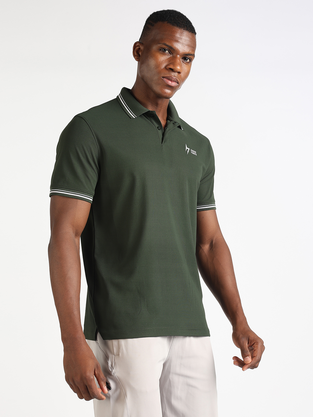 Hardik Pandya Men Decode Athleisure Polo Neck Casual Wear Green T-Shirt (5)