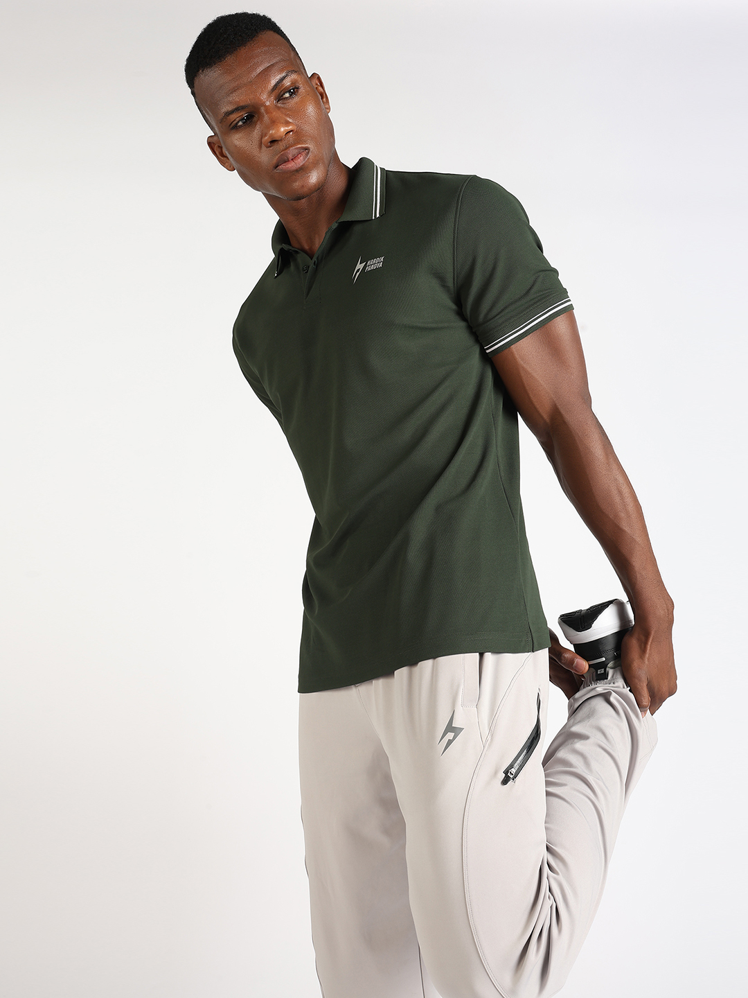 Hardik Pandya Men Decode Athleisure Polo Neck Casual Wear Green T-Shirt (9)