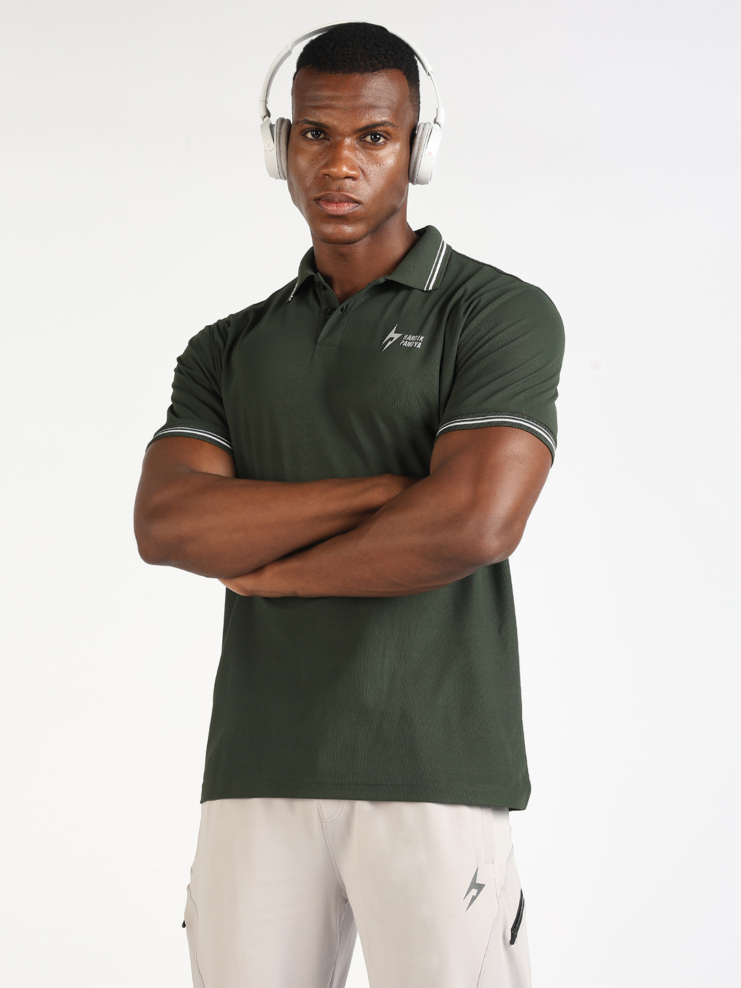 Hardik Pandya Men Decode Athleisure Polo Neck Casual Wear Green T-Shirt (2)