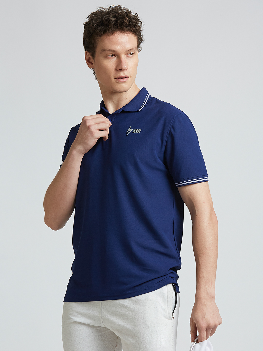 Hardik Pandya Men Decode Athleisure Polo Neck Casual Wear Navy Blue T-Shirt (2)