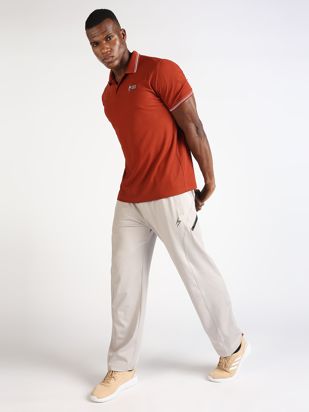 Hardik Pandya Men Decode Athleisure Polo Neck Casual Wear Rust T-Shirt (7)