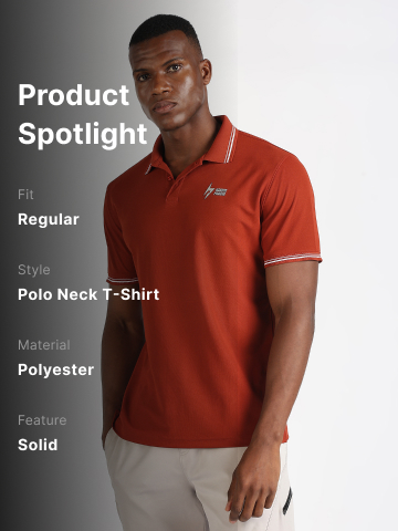 Hardik Pandya Men Decode Athleisure Polo Neck Casual Wear Rust T-Shirt (10)