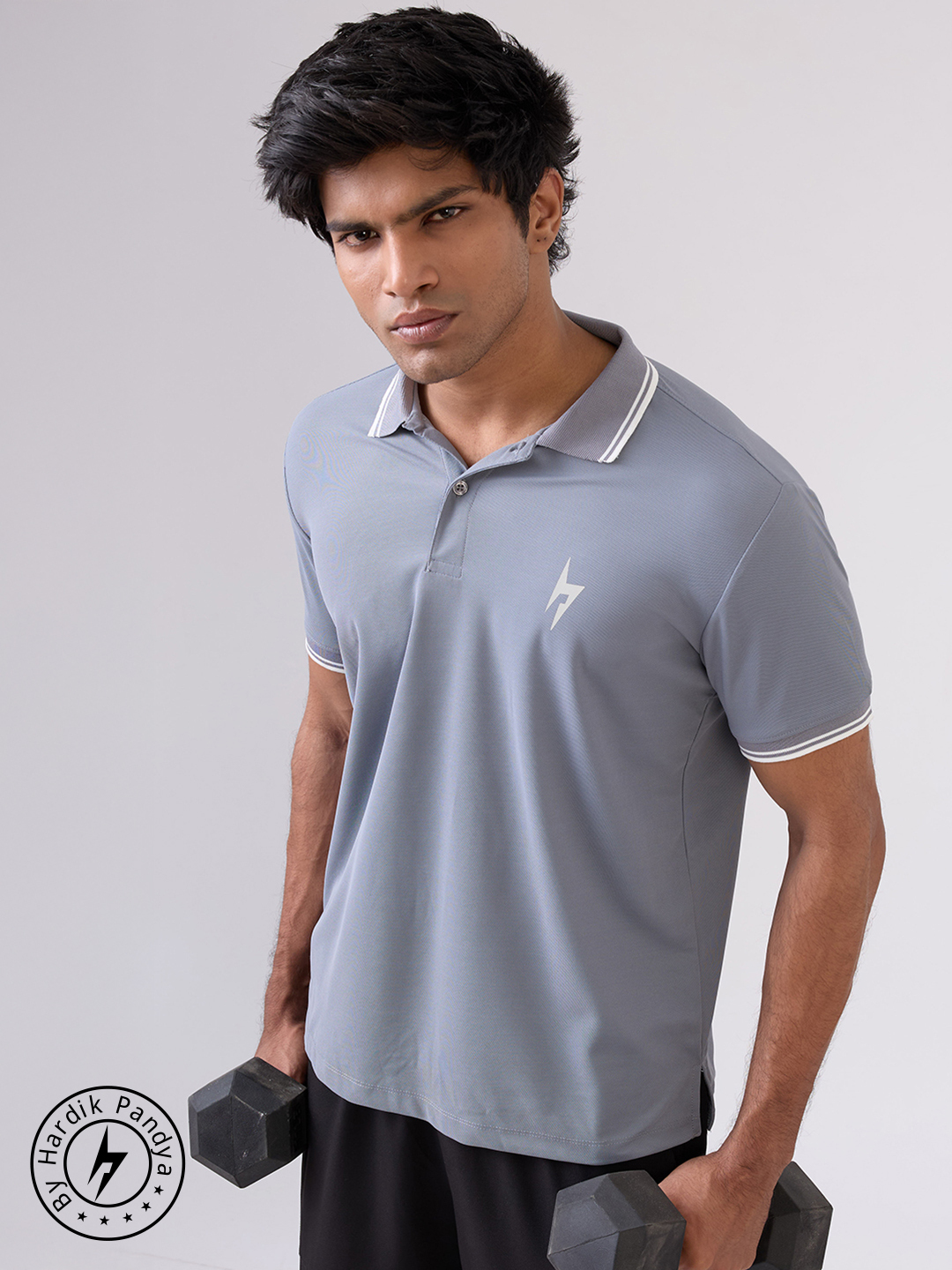 Hardik Pandya Men MVP Polo Neck Casual Wear Grey T-Shirt