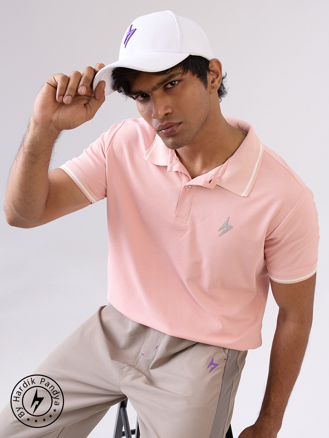 Hardik Pandya Men MVP Polo Neck Casual Wear Pink T-Shirt