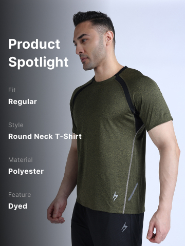 Hardik Pandya Men Nucleus Round Neck Quick Dry Olive T-Shirt for Gym, Running, Yoga, Indoor & Outdoor Sports (10)