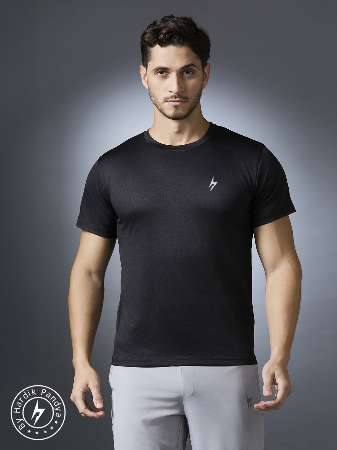 Hardik Pandya Men Performance Round Neck Quick Dry Black T-Shirt for Gym, Running, Yoga, Indoor & Outdoor Sports