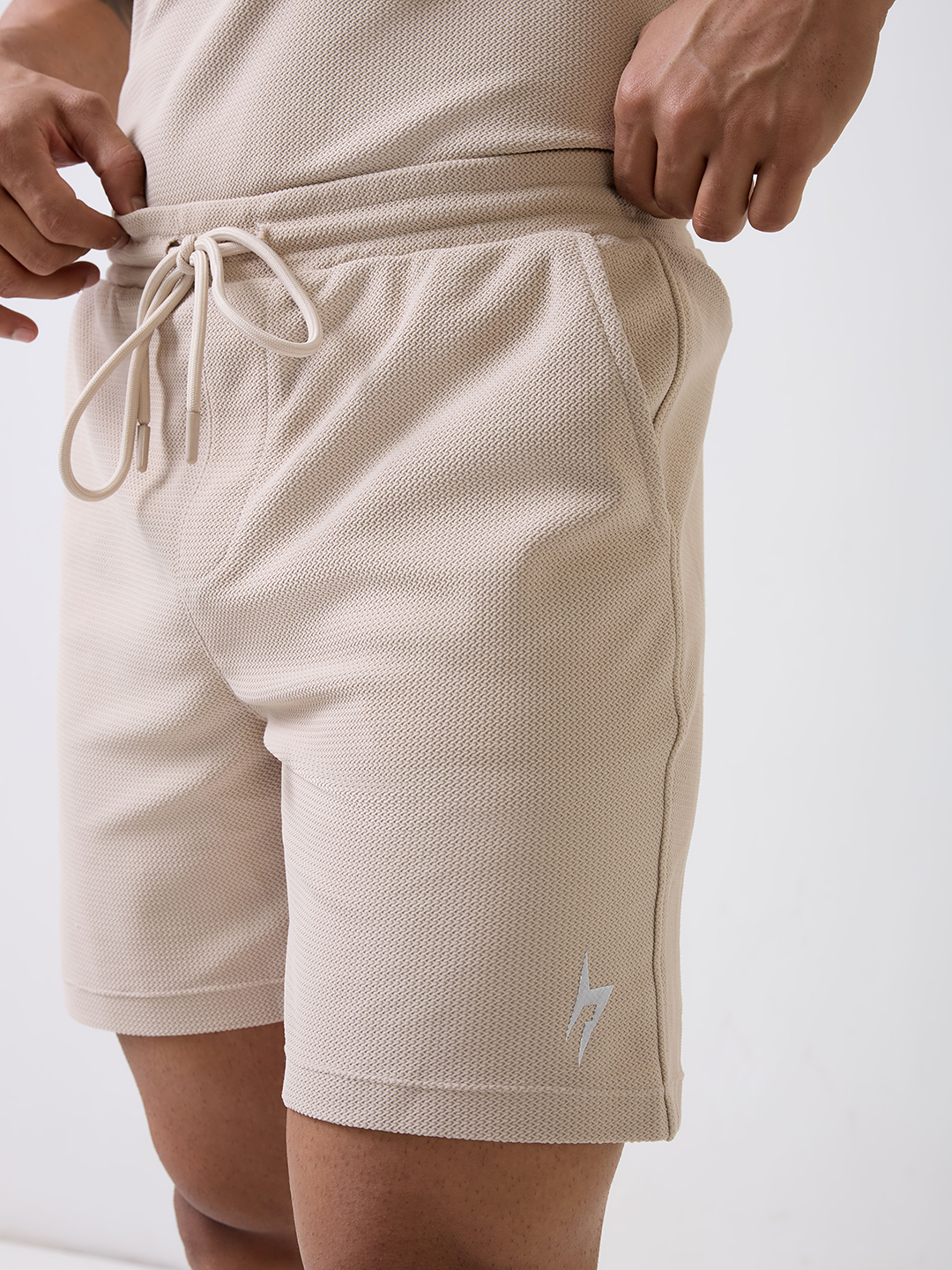 Hardik Pandya Men Playmaker Relaxed Fit Shorts in Beige, Stretchable and Textured with Heavy Gauge Premium Fabric (2)