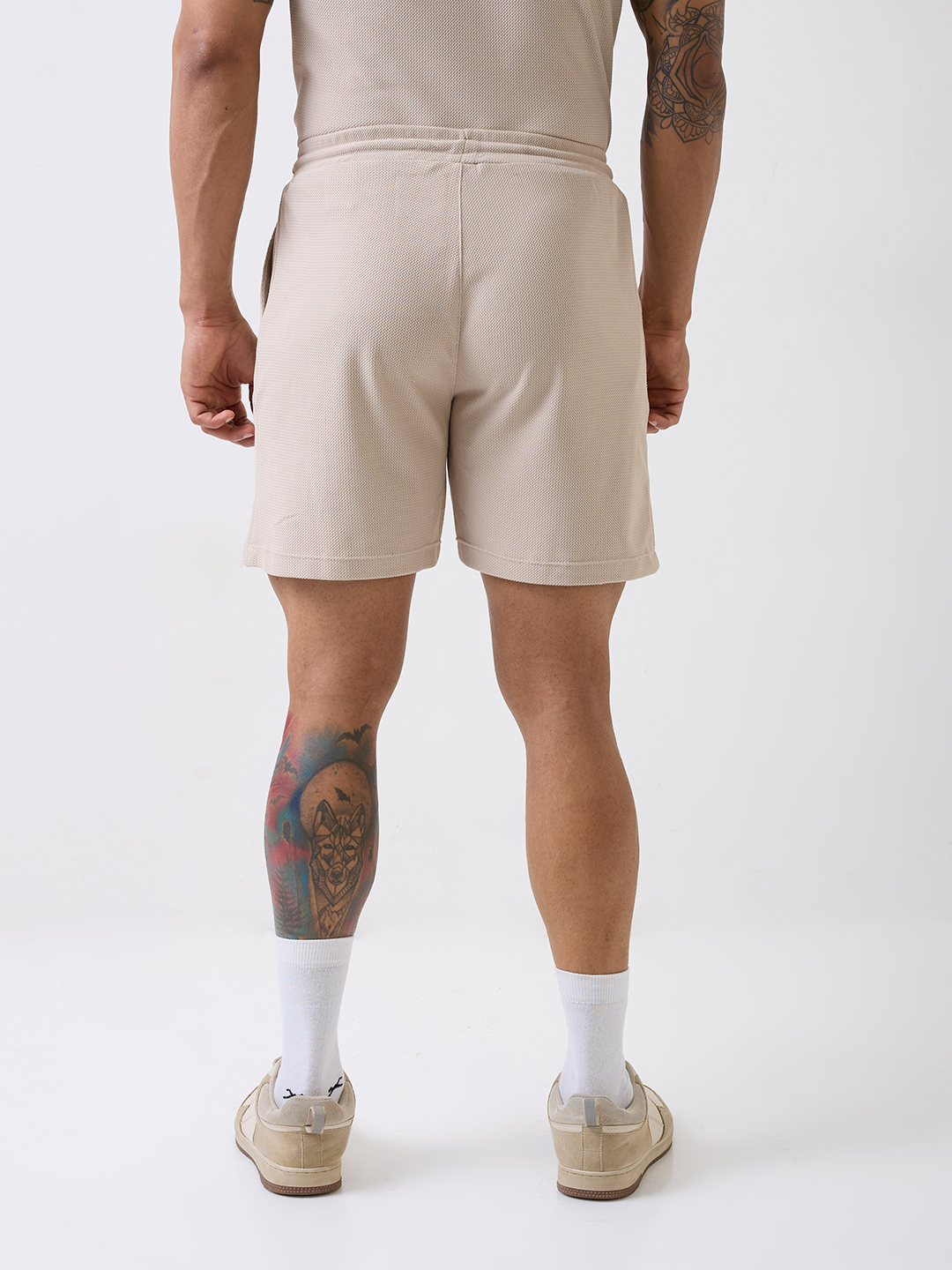 Hardik Pandya Men Playmaker Relaxed Fit Shorts in Beige, Stretchable and Textured with Heavy Gauge Premium Fabric (4)