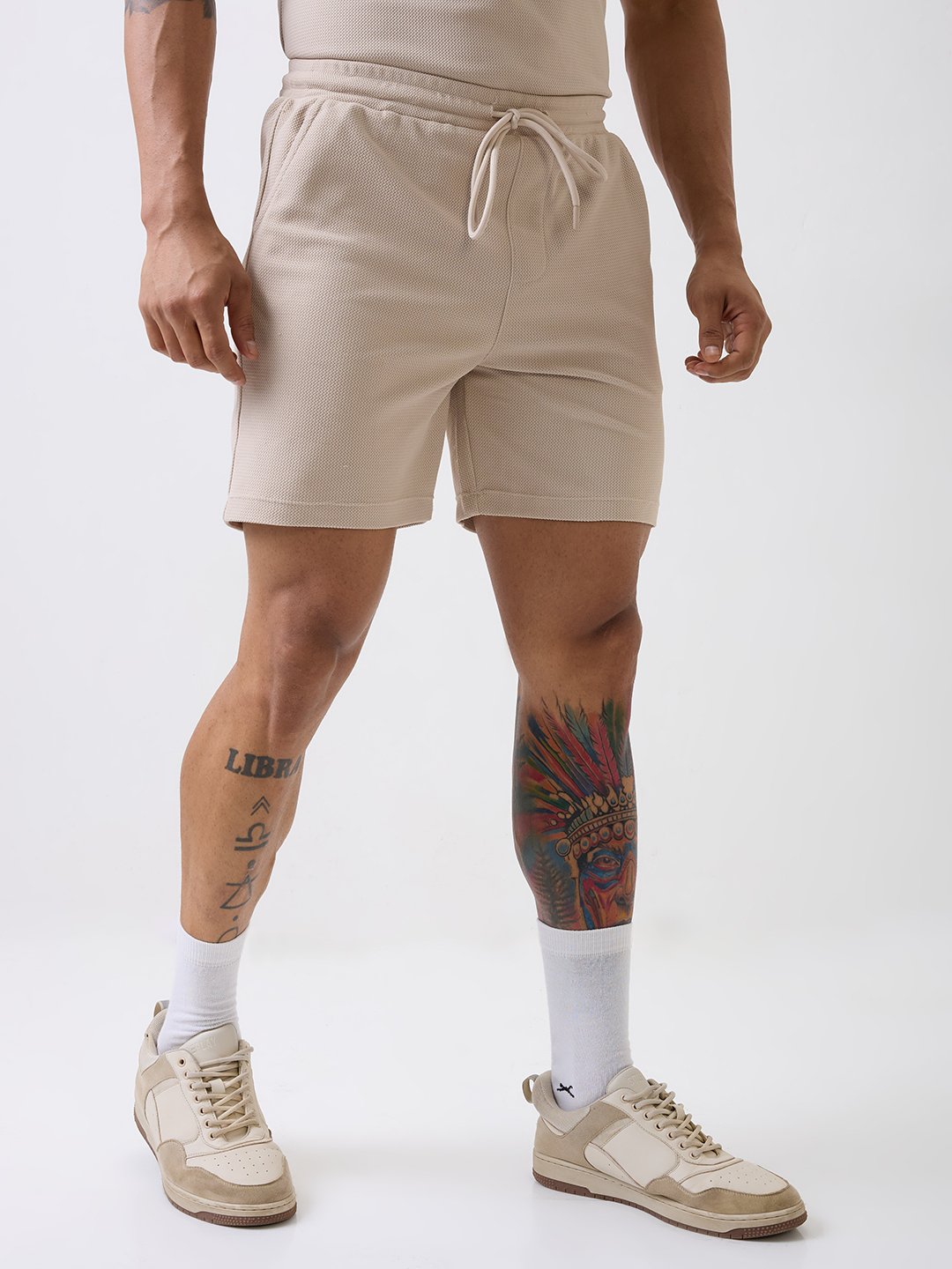 Hardik Pandya Men Playmaker Relaxed Fit Shorts in Beige, Stretchable and Textured with Heavy Gauge Premium Fabric (5)