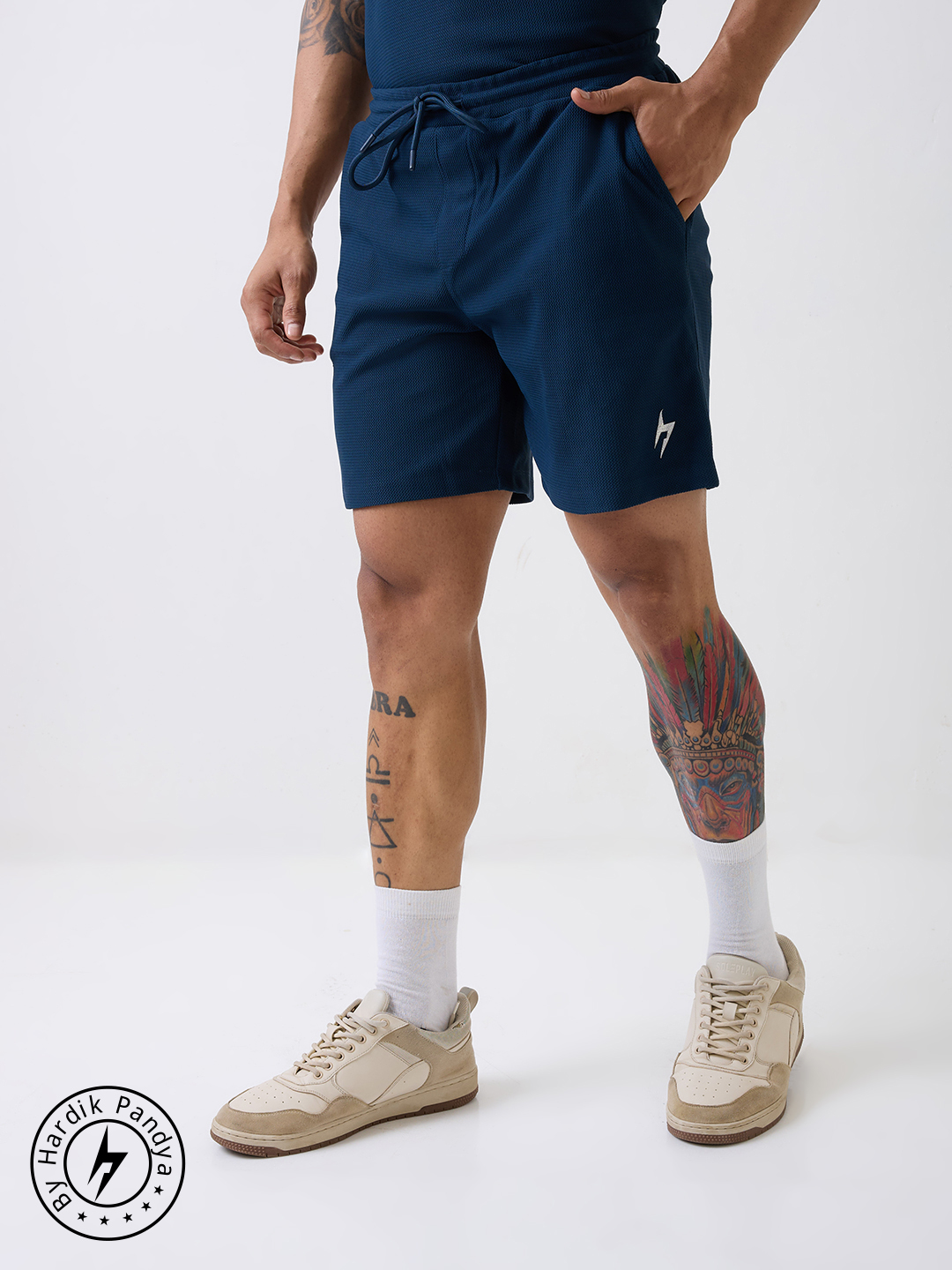 Hardik Pandya Men Playmaker Relaxed Fit Shorts in Dark Teal, Stretchable and Textured with Heavy Gauge Premium Fabric