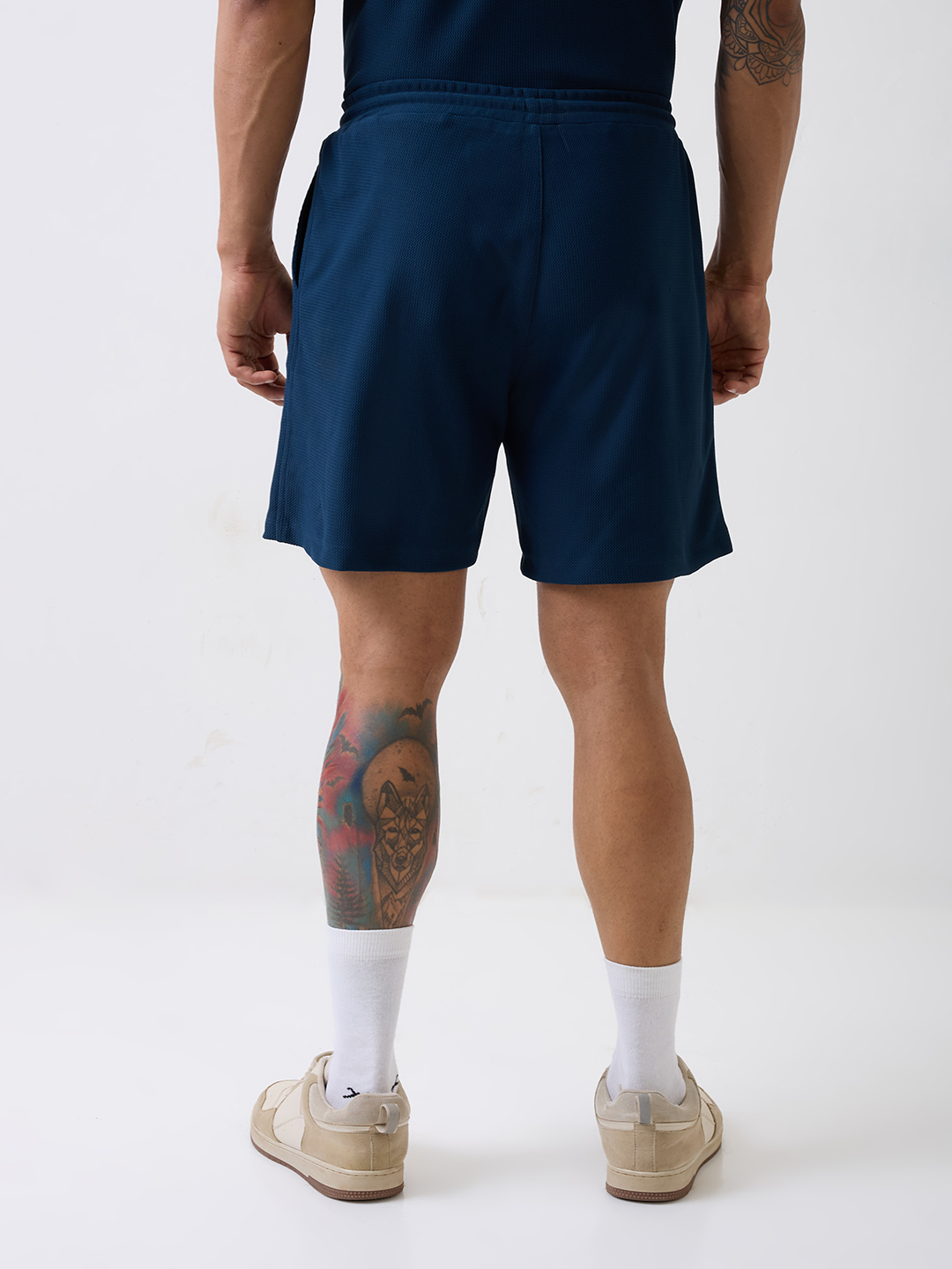 Hardik Pandya Men Playmaker Relaxed Fit Shorts in Dark Teal, Stretchable and Textured with Heavy Gauge Premium Fabric (5)