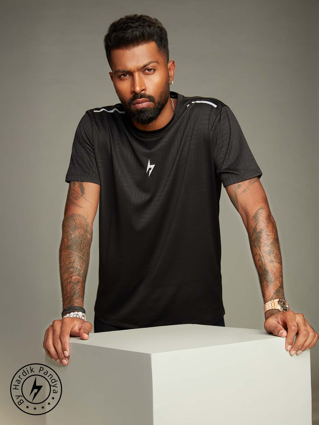 Hardik Pandya Men Rush Round Neck Quick Dry Black T-Shirt for Gym, Running, Yoga, Indoor & Outdoor Sports