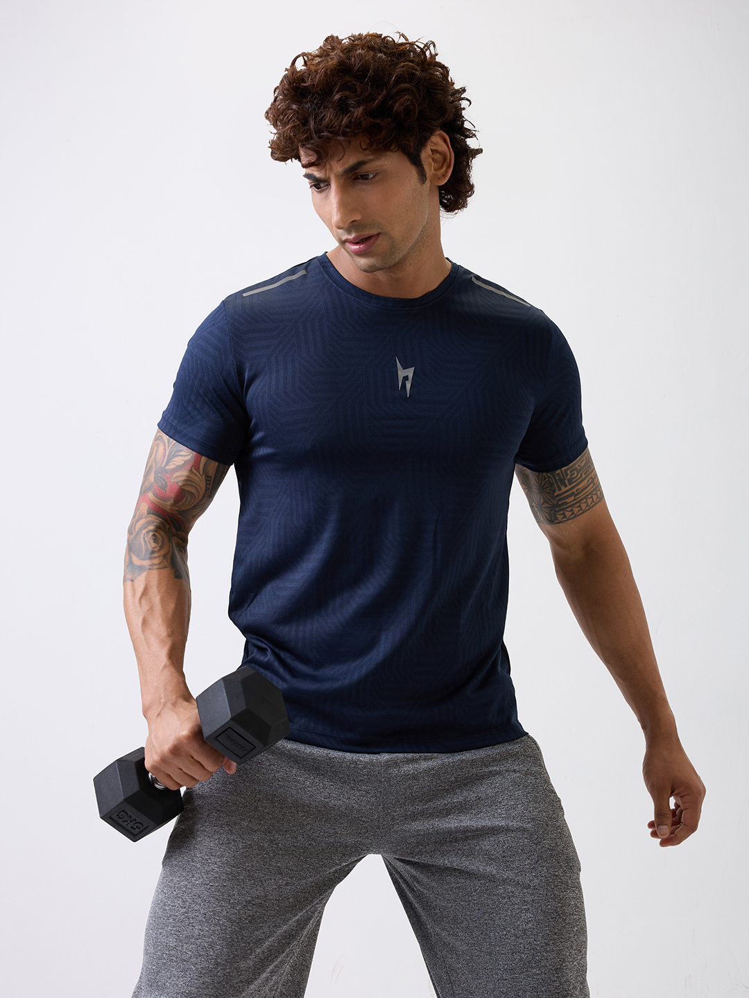 Men Rush Round Neck Quick Dry Navy Blue T-Shirt for Gym, Running, Yoga, Indoor & Outdoor Sports