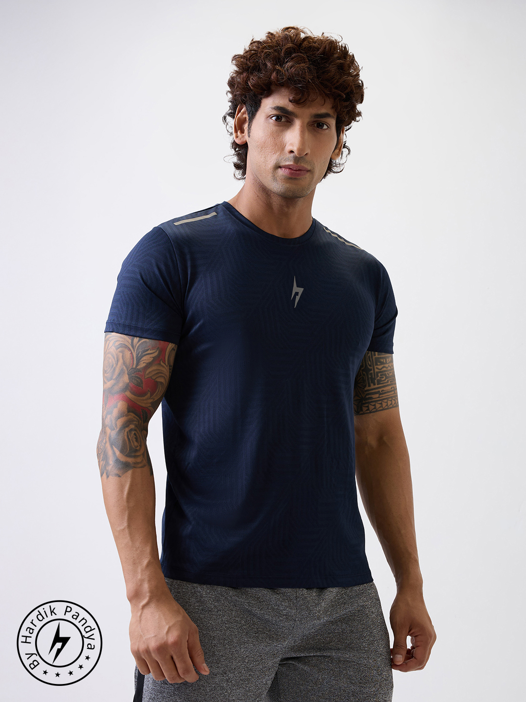Hardik Pandya Men Rush Round Neck Quick Dry Navy Blue T-Shirt for Gym, Running, Yoga, Indoor & Outdoor Sports