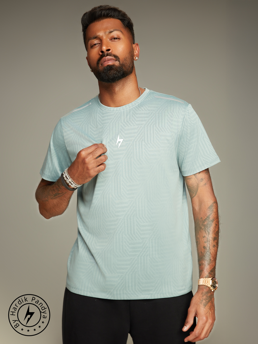 Hardik Pandya Men Rush Round Neck Quick Dry Sea Green T-Shirt for Gym, Running, Yoga, Indoor & Outdoor Sports