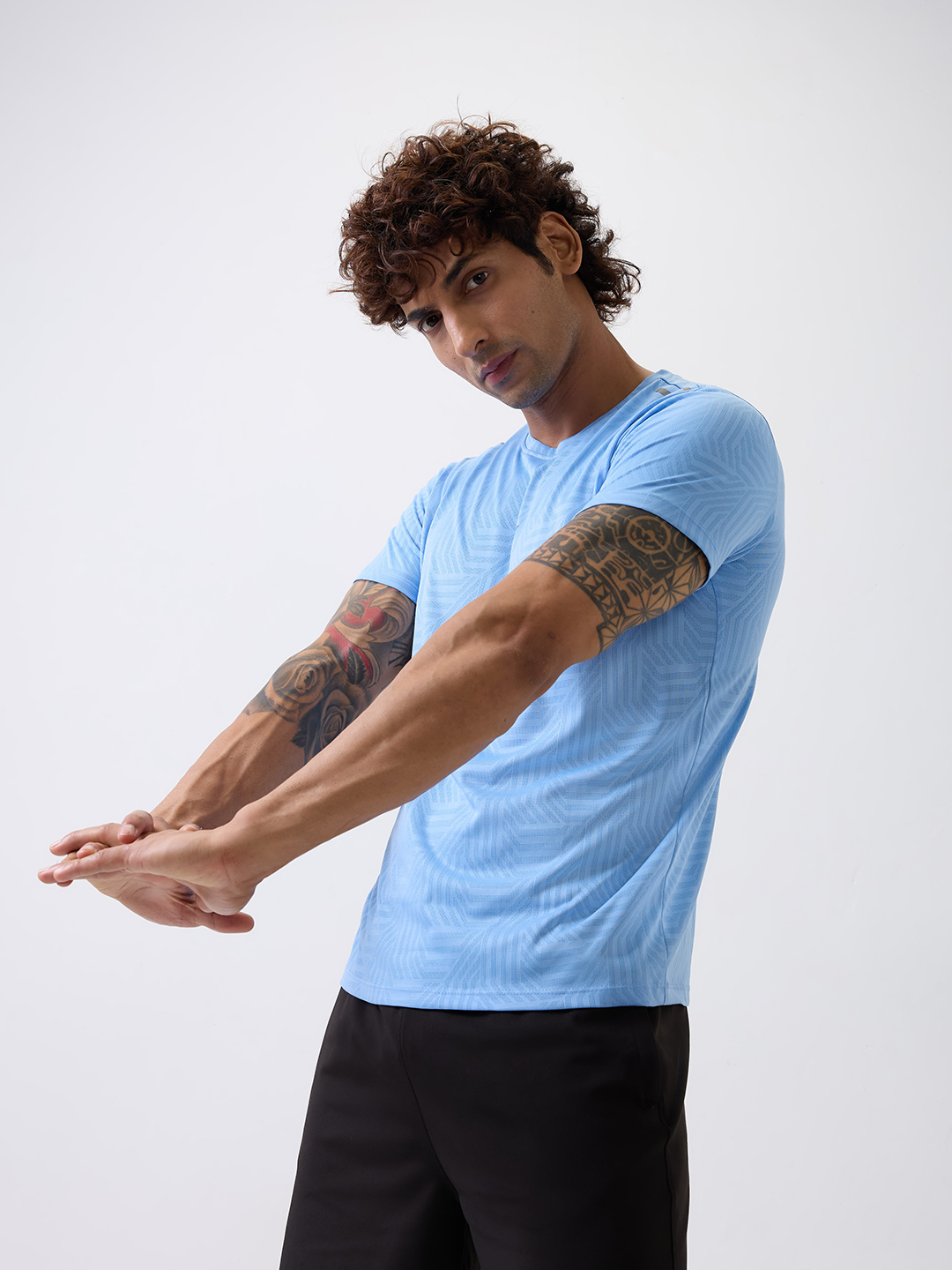 Hardik Pandya Men Rush Round Neck Quick Dry Sky Blue T-Shirt for Gym, Running, Yoga, Indoor & Outdoor Sports