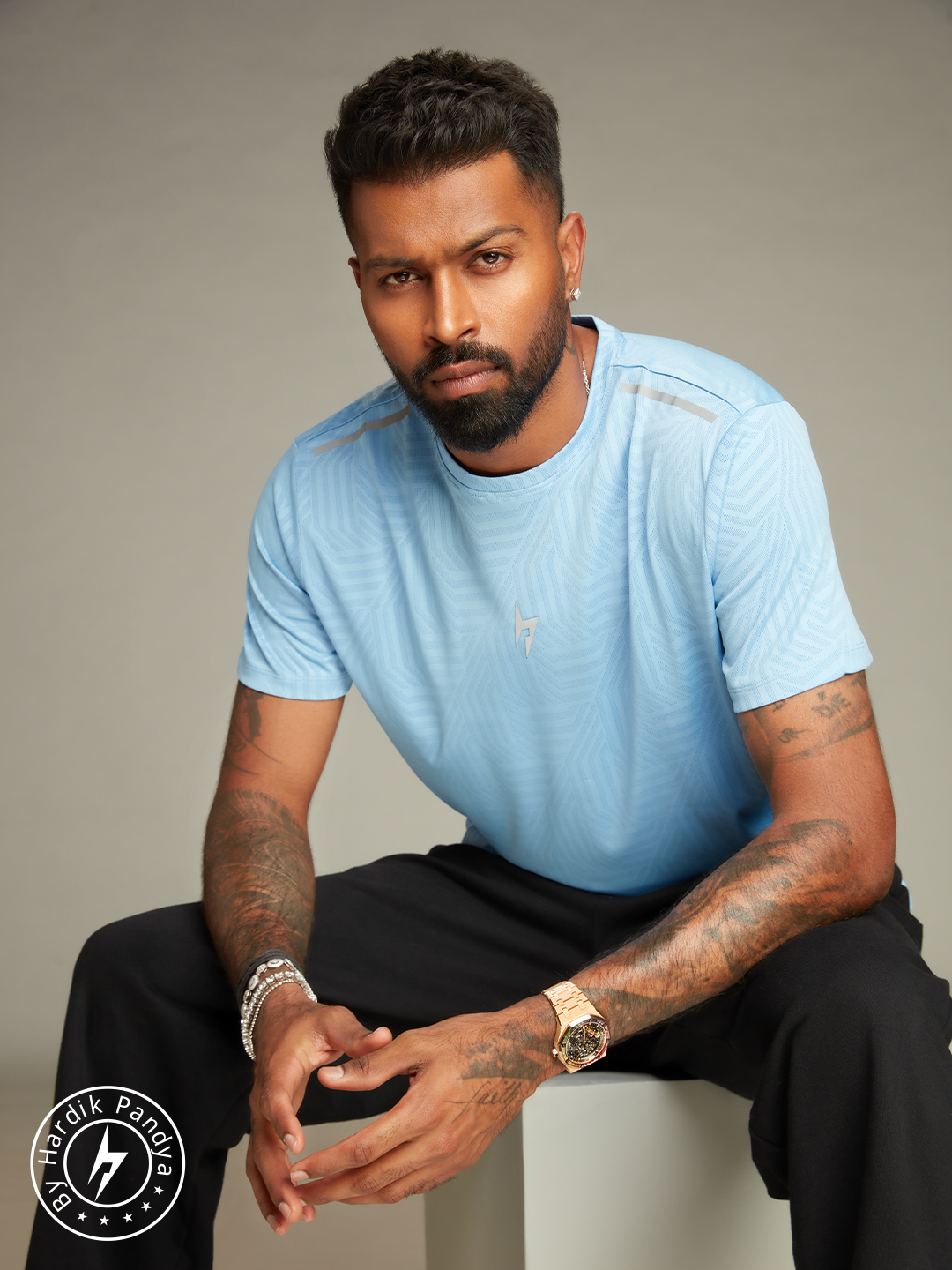 Hardik Pandya Men Rush Round Neck Quick Dry Sky Blue T-Shirt for Gym, Running, Yoga, Indoor & Outdoor Sports