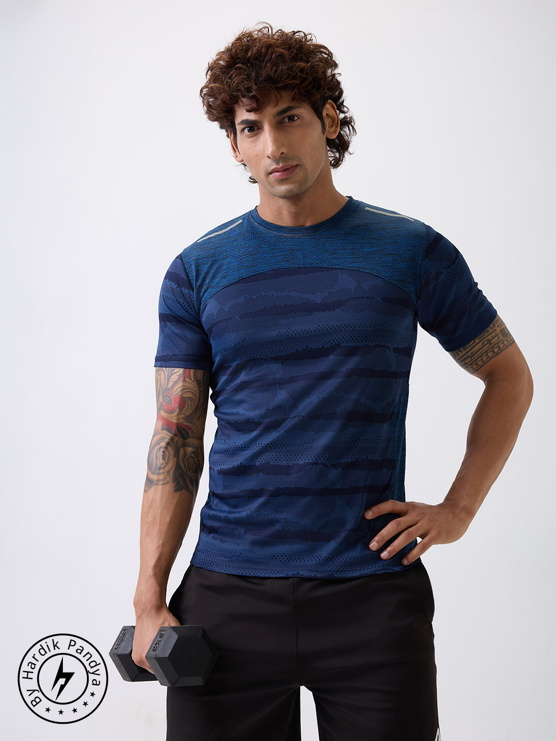 Hardik Pandya Men Zeal Round Neck Quick Dry Navy Camo T-Shirt for Gym, Running, Yoga, Indoor & Outdoor Sports